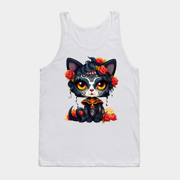 Dia de los Muertos Cat #5 Tank Top by Chromatic Fusion Studio